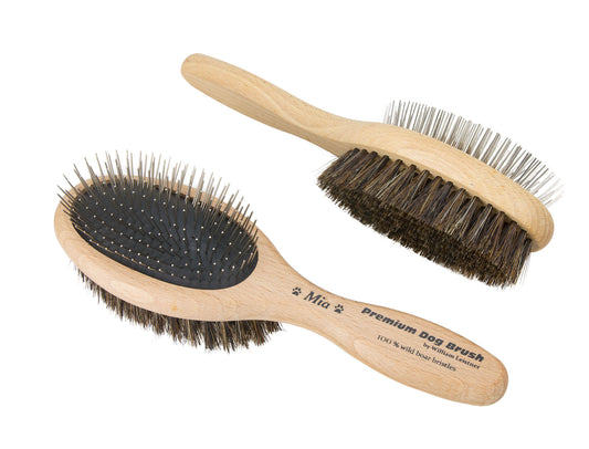 Premium dog brush MIA  doppelseitig 100 % Schweineborsten / abgerundete Edelstahlstifte