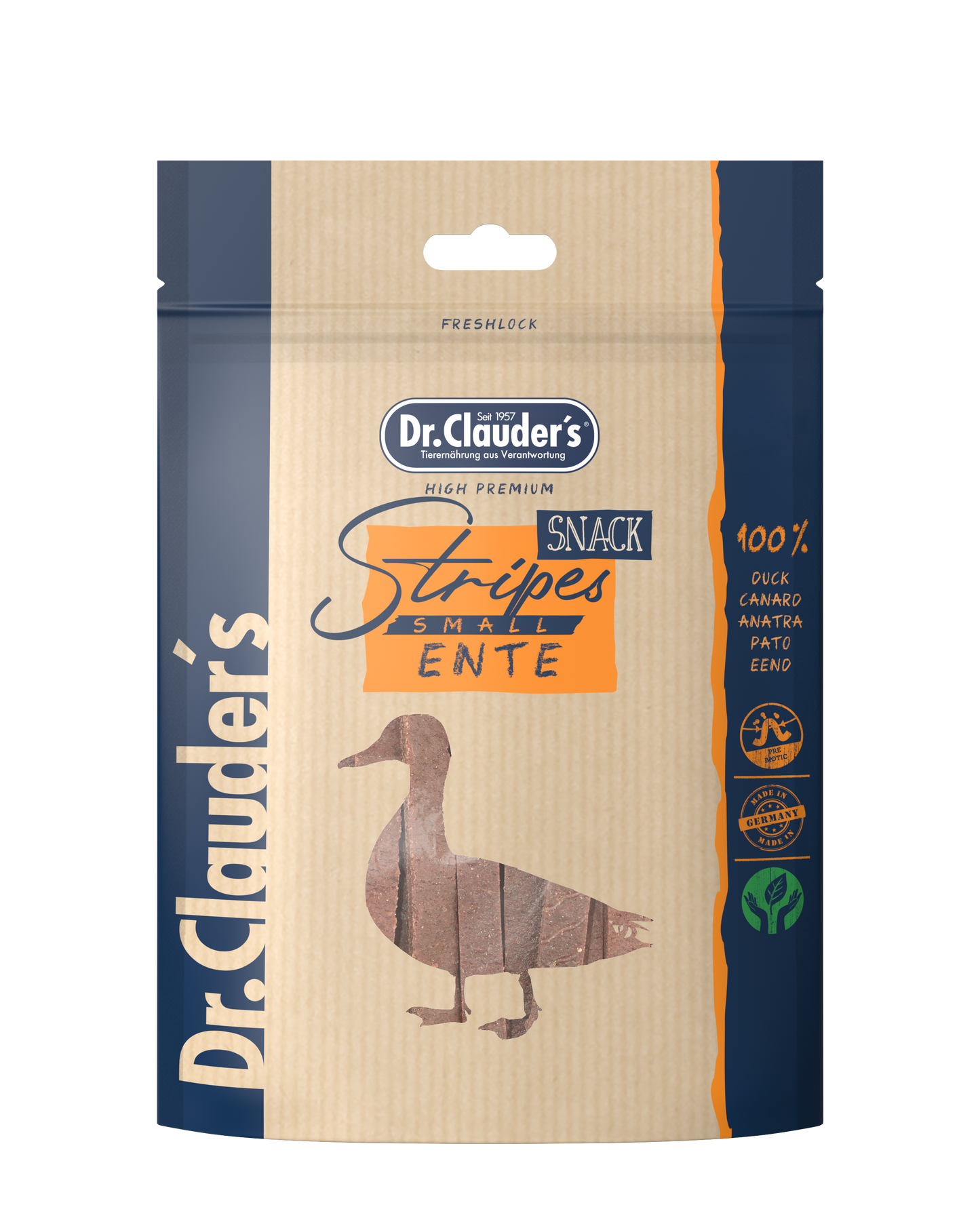Dr. Clauders Snack Snack Stripes small Ente 80g