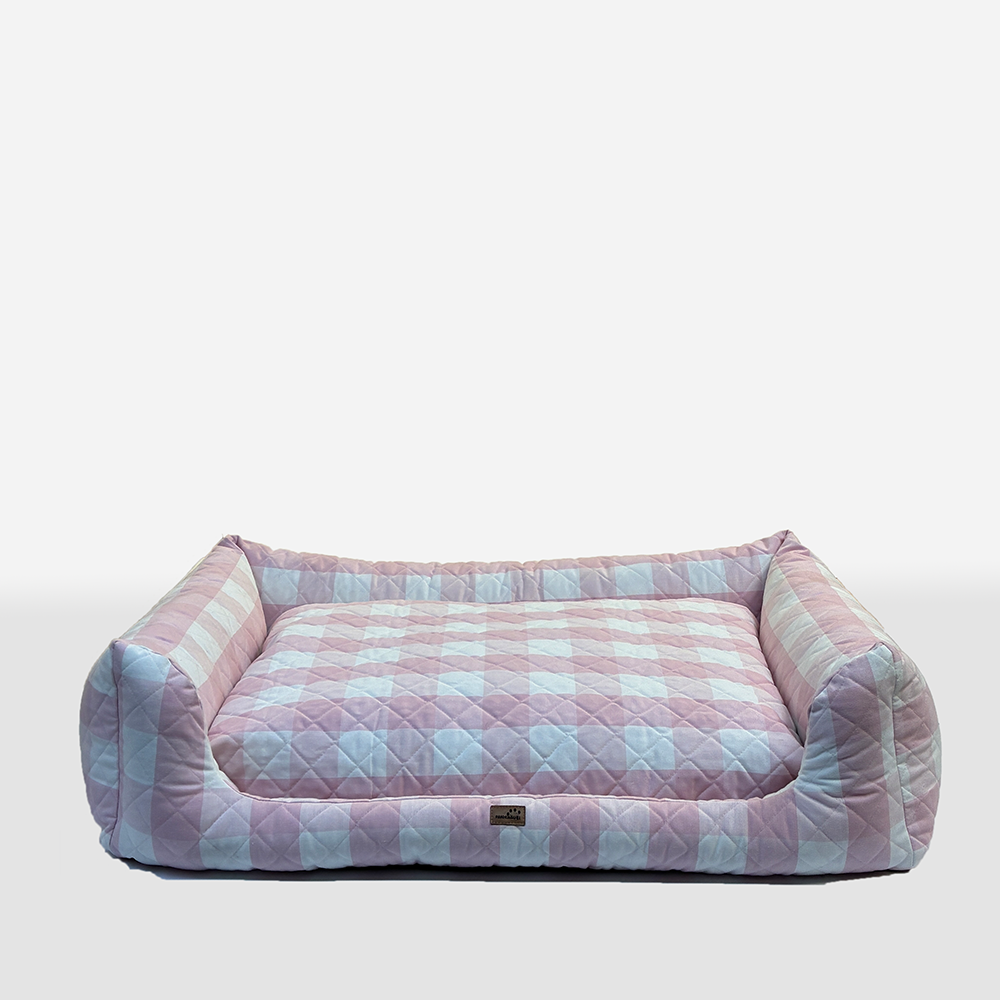 Hundebett mit Seitenwand Karo Pink